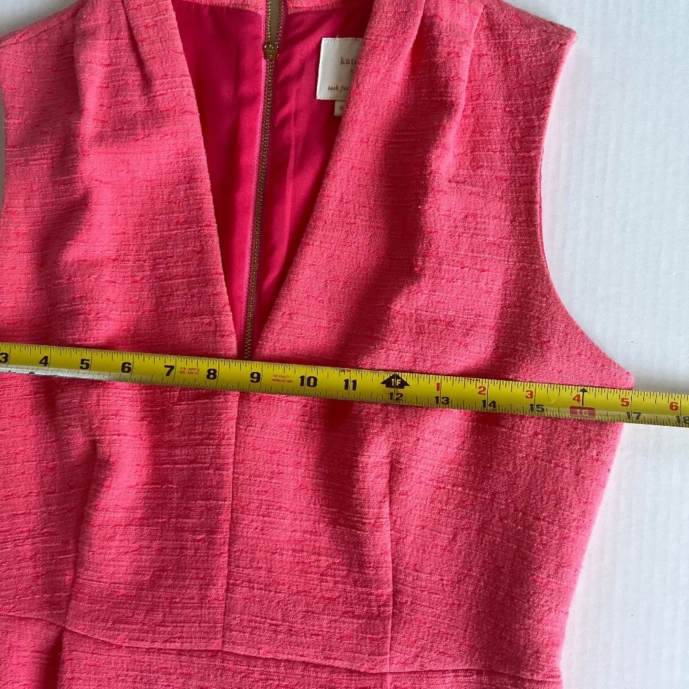 Kate Spade Sz 8 Coral Pink Midi Lined Tank Sheath V Neck Dress Back Zip - Picture 10 of 12